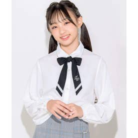 【 ニコ☆プチ 掲載 】ライン入りタイ付きブラウス(130~160cm) （ホワイト）