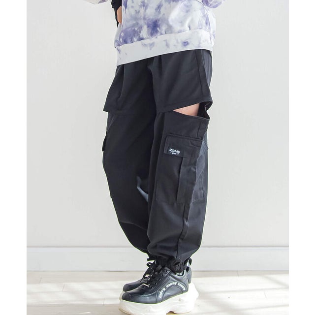 サイドジップカーゴパンツ(130~160cm) （ブラック）