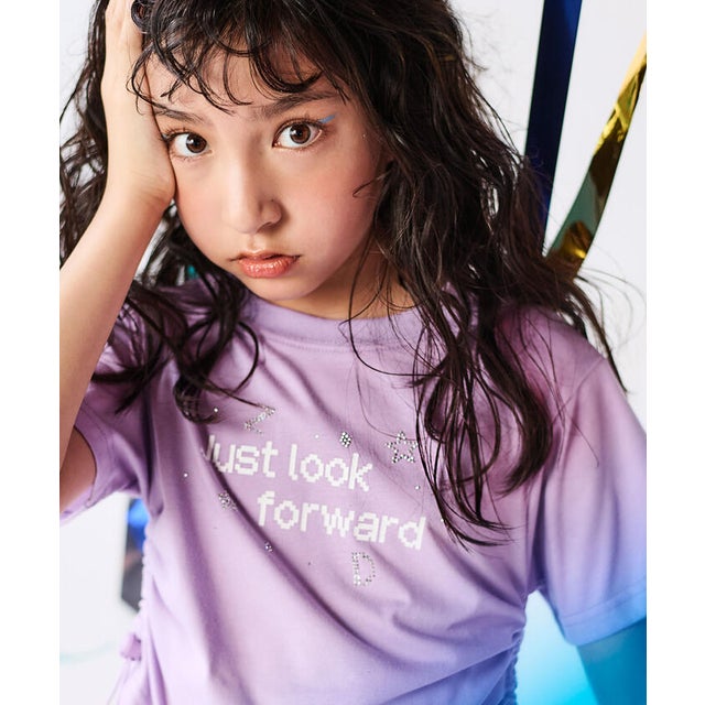 ドロストラインストーンTシャツ(130~160cm) （パープル）