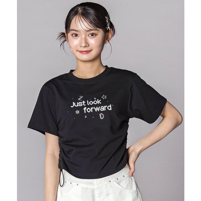 ドロストラインストーンTシャツ(130~160cm) （ブラック）