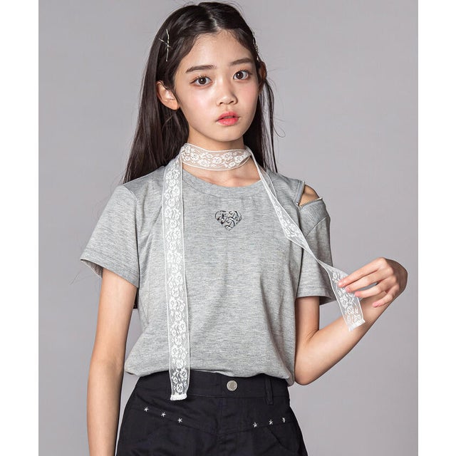 レースストール ファスナー Tシャツ(130~160cm) （グレー）