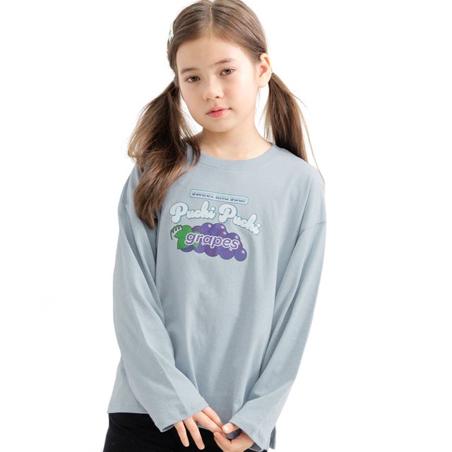プリントTシャツ （grapes×くすみブルー地）