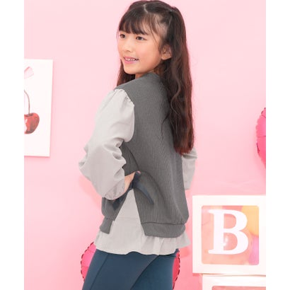 重ね着風トップス （チャコール×ライトグレー地）｜詳細画像