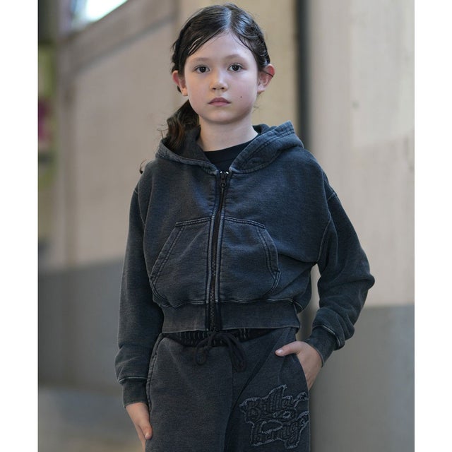 ジップアップ パーカー フーディー キッズ 子供 クロップド丈 （BLK）