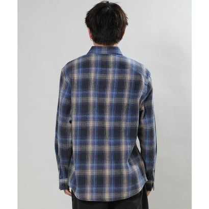 長袖 シャツ メンズ チェック ロゴ OMBRE （BLU）｜詳細画像