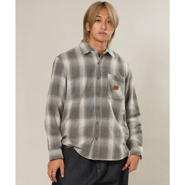 長袖 シャツ メンズ チェック ロゴ OMBRE （BLK）