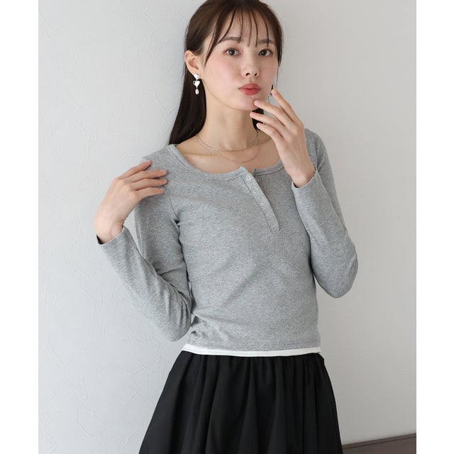 ヘンリーネック長袖Tシャツ （グレー）
