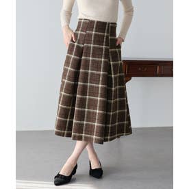《選べる着丈》ツイードチェックパネルスカート （ブラウン）
