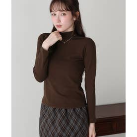 裏起毛モックネックロングTシャツ （ブラウン）