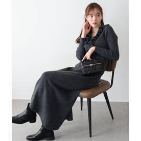 ラッフルフリルカーディガン＆ニットスカート セットアップ （グレー）