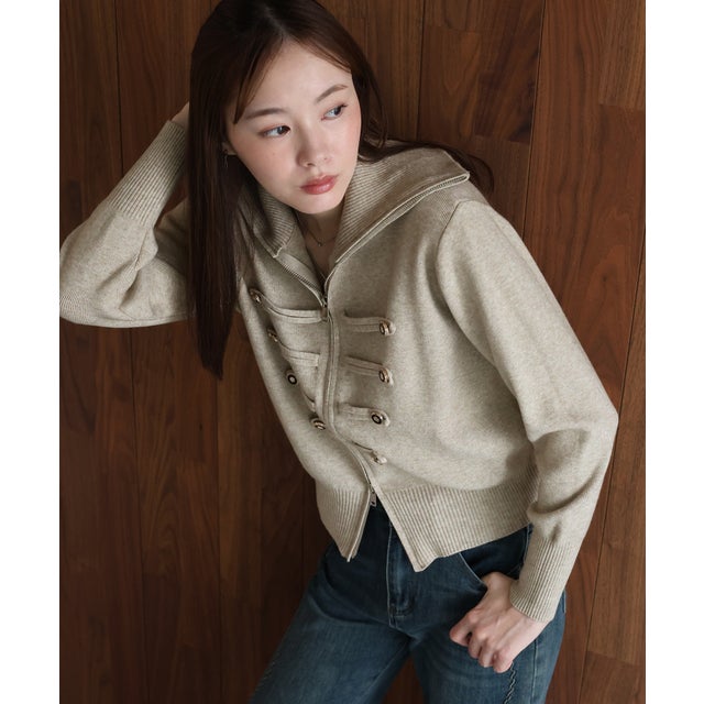ナポレオンダブルジップニットカーディガン （ベージュ）
