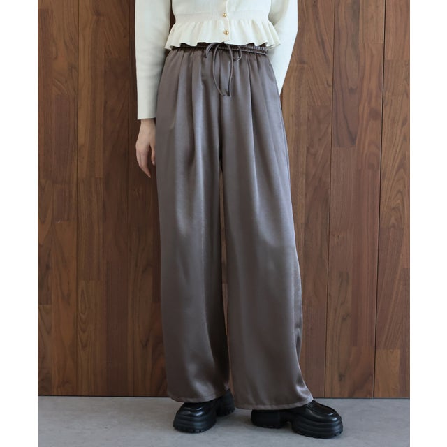 サテンドロストワイドパンツ （チャコールグレー）