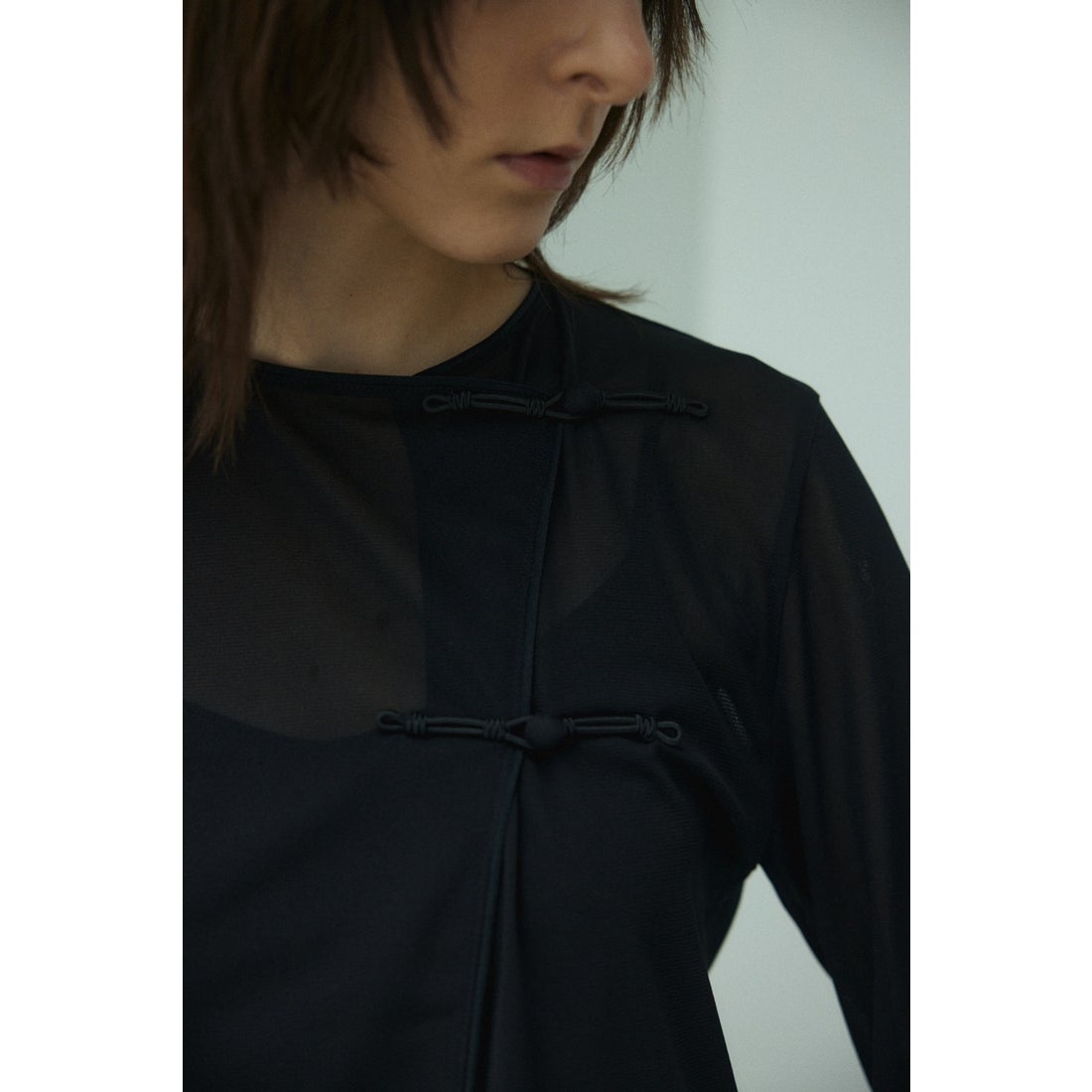 BLACK BY MOUSSY china mesh cardigan L/BLU1 -ファッション通販