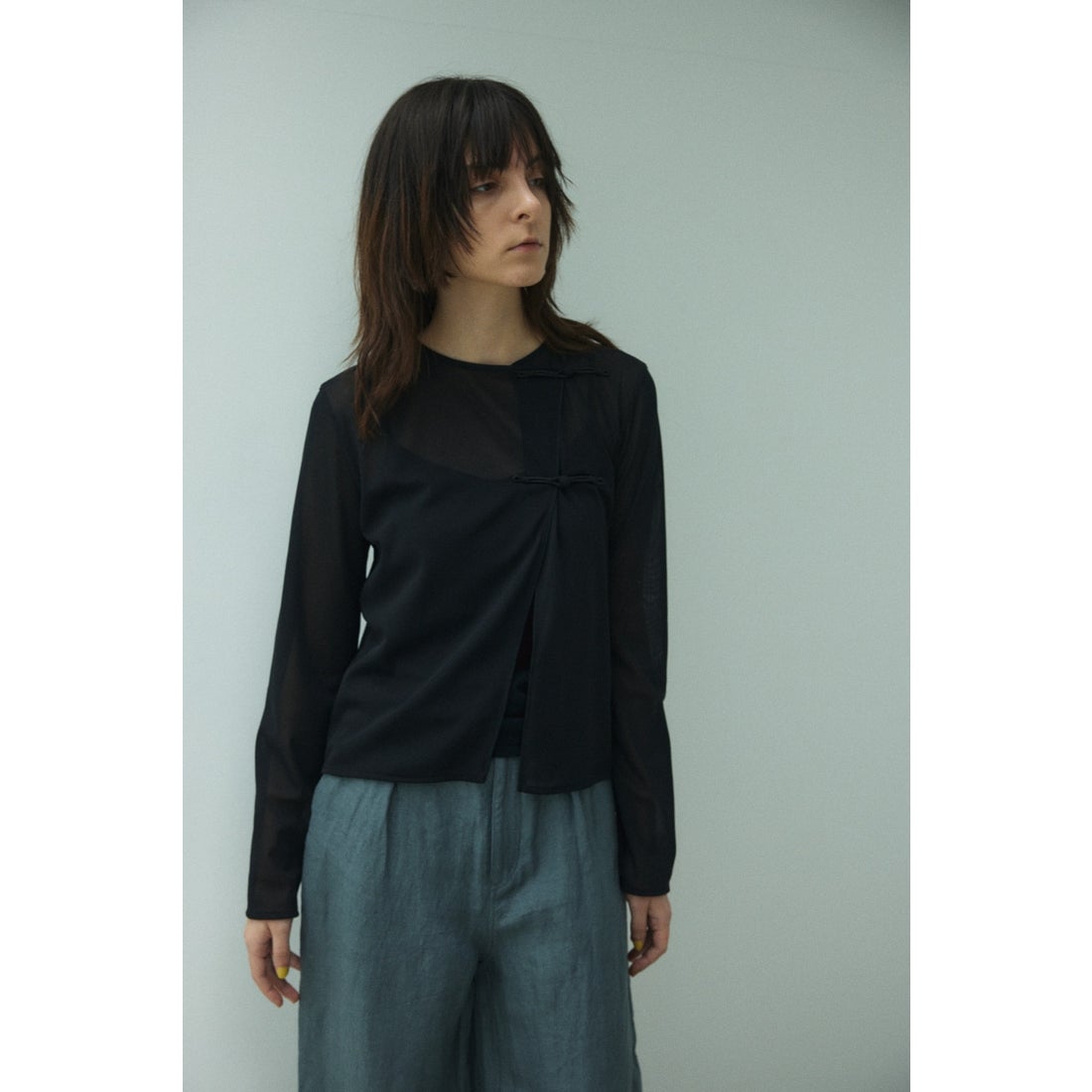 BLACK BY MOUSSY china mesh cardigan L/BLU1 -ファッション通販