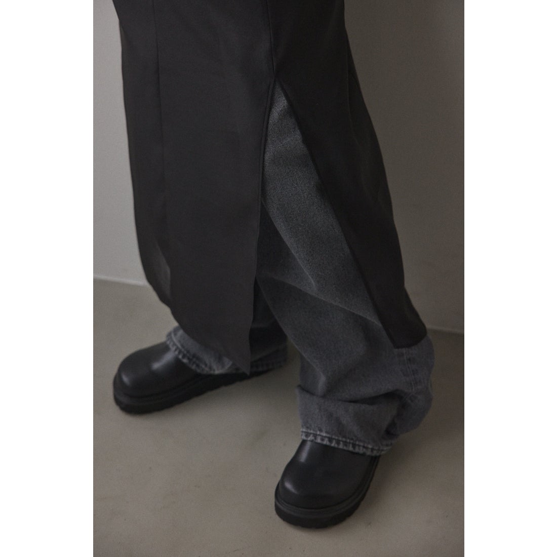 BLACK BY MOUSSY layered long slit dress L/BEG1 -靴＆ファッション