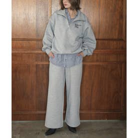 [SET]裏起毛刺繍ハーフジップスウェット&ワイドスウェットパンツ （GRAY）