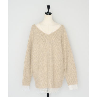 ボンジュールサガン BONJOUR SAGAN 前後2WAYレースドッキングニットプルオーバー （BEIGE）｜詳細画像