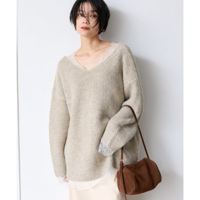 ボンジュールサガン BONJOUR SAGAN 前後2WAYレースドッキングニットプルオーバー （BEIGE）｜詳細画像