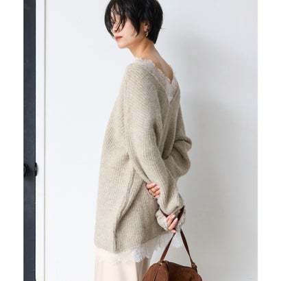 ボンジュールサガン BONJOUR SAGAN 前後2WAYレースドッキングニットプルオーバー （BEIGE）｜詳細画像