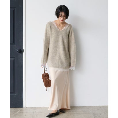ボンジュールサガン BONJOUR SAGAN 前後2WAYレースドッキングニットプルオーバー （BEIGE）｜詳細画像