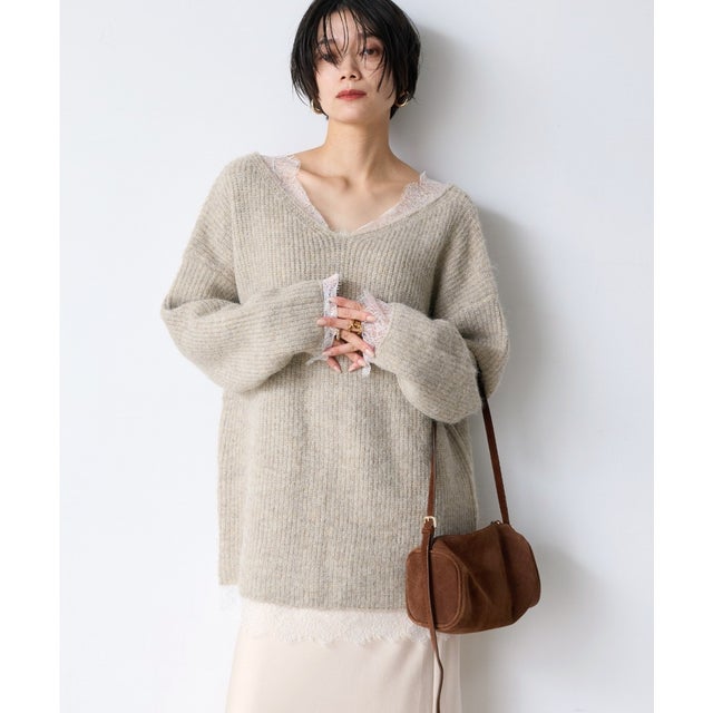 前後2WAYレースドッキングニットプルオーバー （BEIGE）