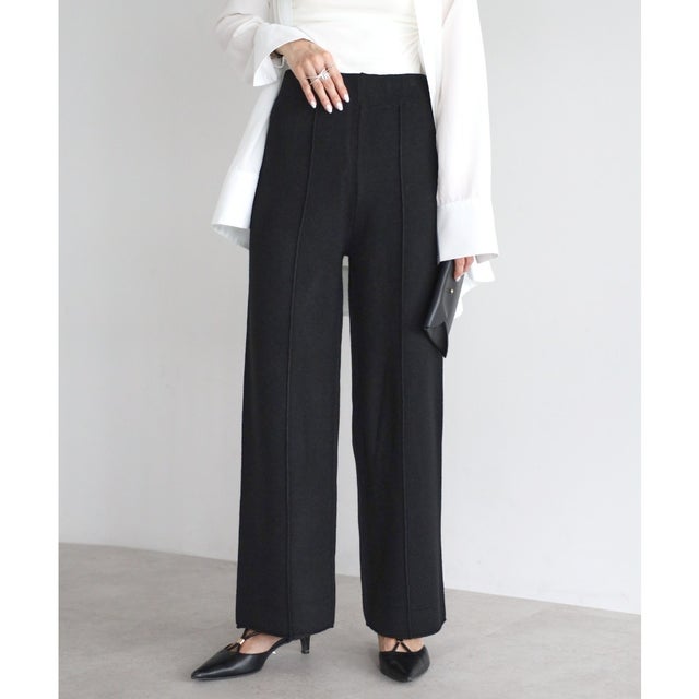 リラックスニットストレートパンツ （BLACK）