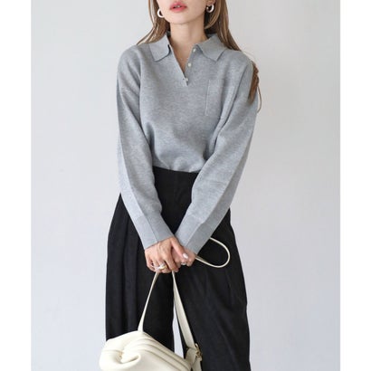 ボンジュールサガン BONJOUR SAGAN ポロスウェットライクニット （GRAY）｜詳細画像