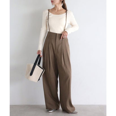 ボンジュールサガン BONJOUR SAGAN ピンストライプサス付きパンツ （KHAKI-BEIGE）｜詳細画像