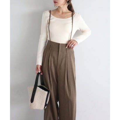 ボンジュールサガン BONJOUR SAGAN ピンストライプサス付きパンツ （KHAKI-BEIGE）｜詳細画像