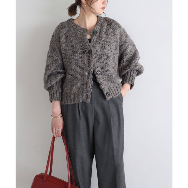 ハンドライクボリュームスラブニットカーディガン （CHARCOAL-GRAY）
