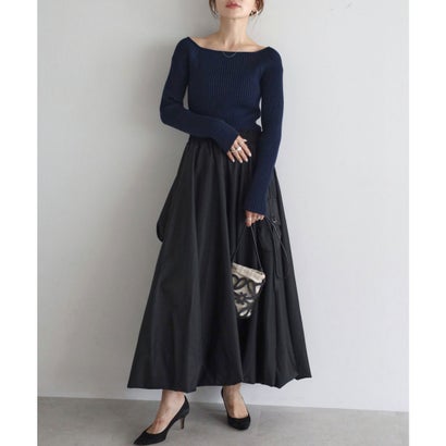 ワイドリブスクエアネックニット （NAVY）｜詳細画像
