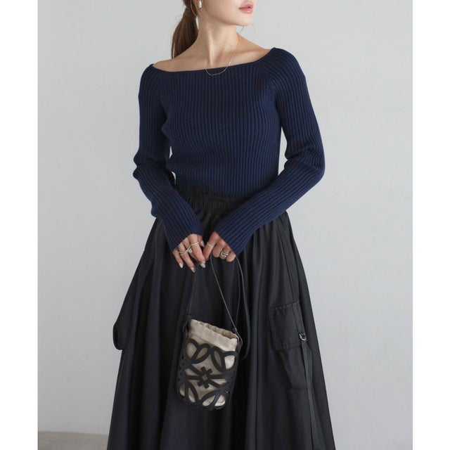 ワイドリブスクエアネックニット （NAVY）