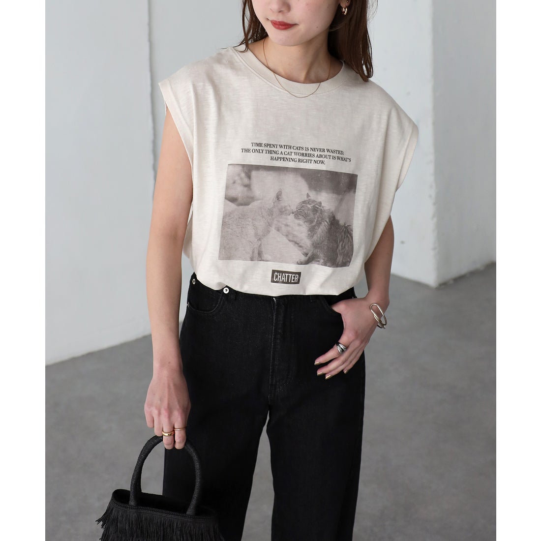 リベリー Riberry 猫フォトプリントノースリーブTシャツ （オフ 