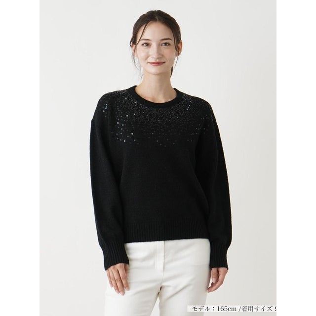 スパンコール刺繍ニット （ブラック）