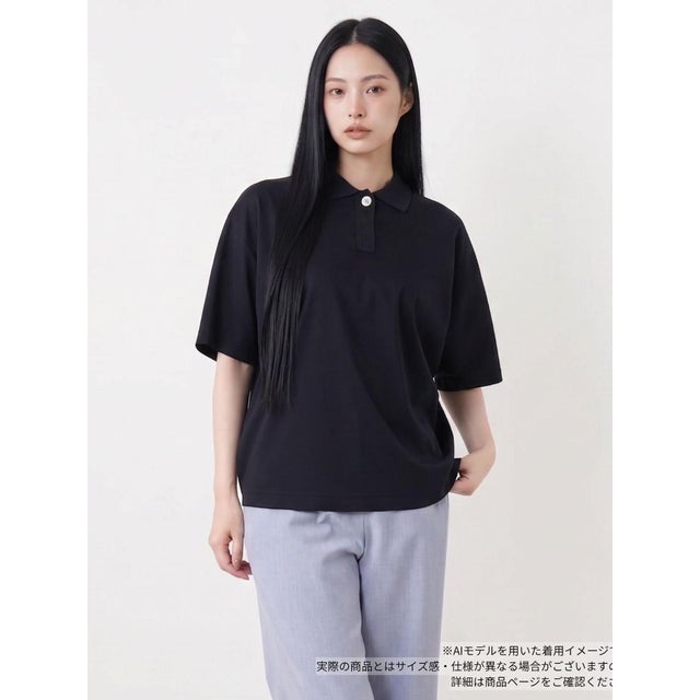 ラメ襟付きポロシャツ （ネイビー）