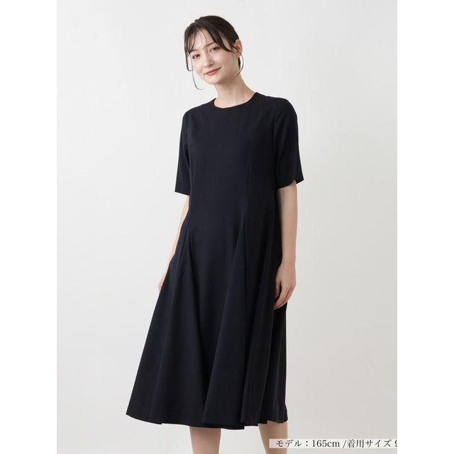 クルーネックフレアワンピース （ネイビー）