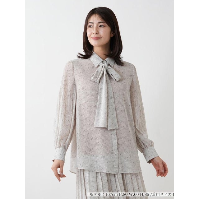 【店舗人気】ドットボウタイブラウス （グレー）
