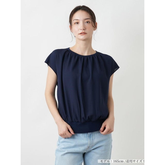 【店舗人気】フレンチスリーブブラウス （ネイビー）
