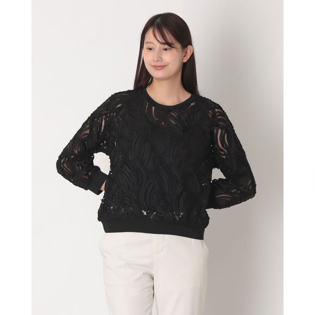 シアー刺繍レースプルオーバー （ブラック）