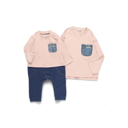 ブランシェス branshes 【キッズとおそろい】デニムポケット付き長袖カバーオール【返品不可商品】 （ピンク）｜詳細画像
