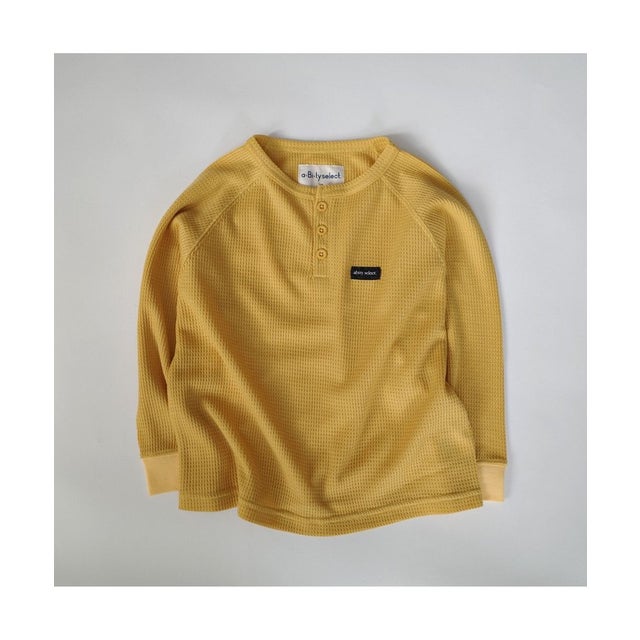 【aBity select./アビティセレクト】ヘンリーネック サーマル長袖Tシャツ （カラシ）