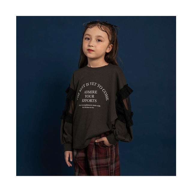 【WEB限定】チュール切替長袖Tシャツ （チャコールグレー）