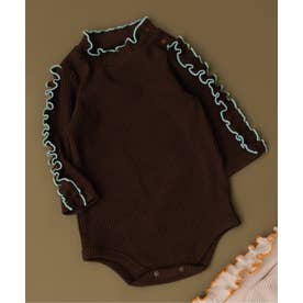 【リンク】袖フリルメロウリブボディスーツ 【返品不可商品】 （ブラウン）