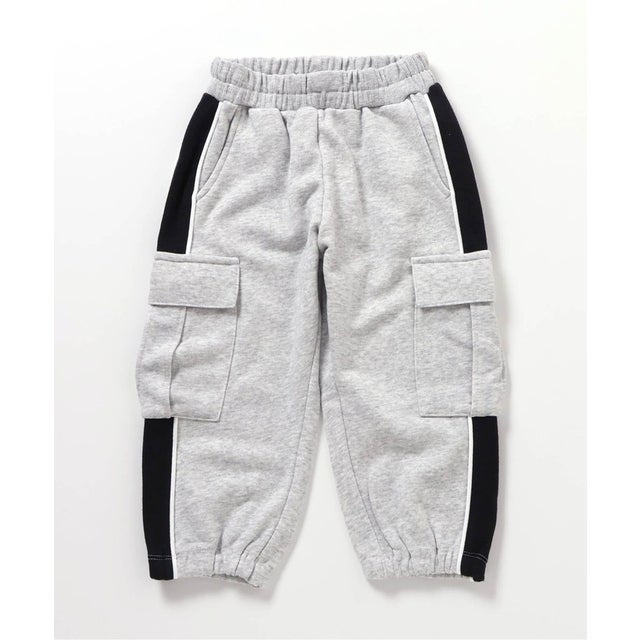 WEB限定  ライン裏毛カーゴパンツ(セットアップ可)  10分丈 （グレー）