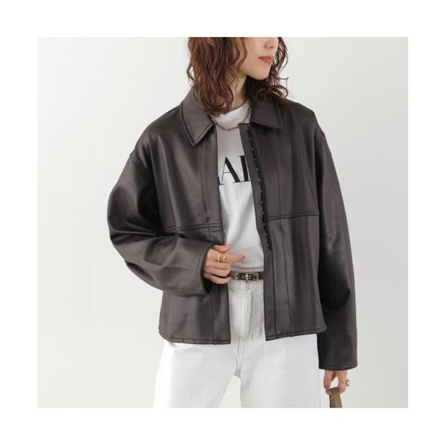 WHYTO. ジャケット leather like shirt jacket WHT26FBL4106 （BROWN/ダークブラウン）