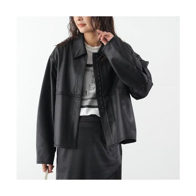 WHYTO. ジャケット leather like shirt jacket WHT26FBL4106 （BLACK/ブラック）