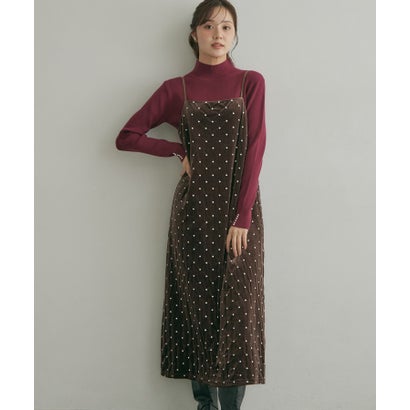 ベロア刺繍キャミワンピース （ブラウン(144)）｜詳細画像