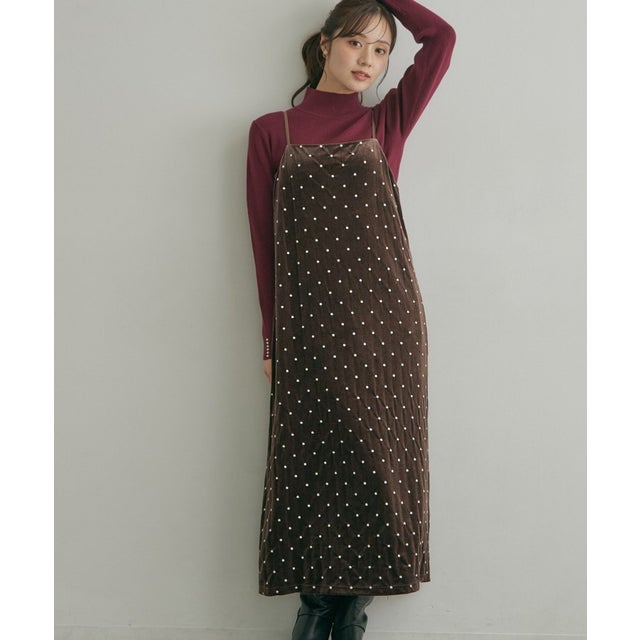 ベロア刺繍キャミワンピース （ブラウン(144)）