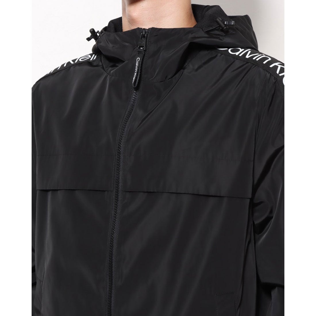 カルバン クライン Calvin Klein ロゴ 袖ロゴ ウィンドブレーカー ナイロンジャケット （black） -waja bazar