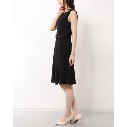 カルバン クライン Calvin Klein フリル裾がフェミニンなベルト付きリトルブラックドレス （ブラック）｜詳細画像